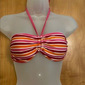 Isaac Mizrahi Pink and Orange Striped Bikini Top